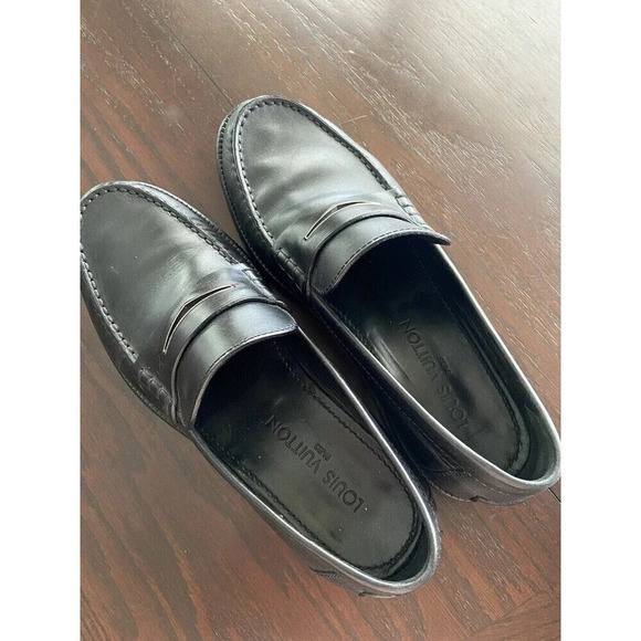 Authentic 100% LOUIS VUITTON Mens Shoes Black Loafers Size 7.5 LV fits 8.5 US - Picture 11 of 16
